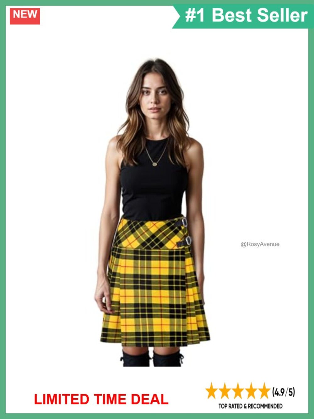 Women's Tartan Kilt Skirt Knee Length Plaid Acrylic Wool Satin Lined